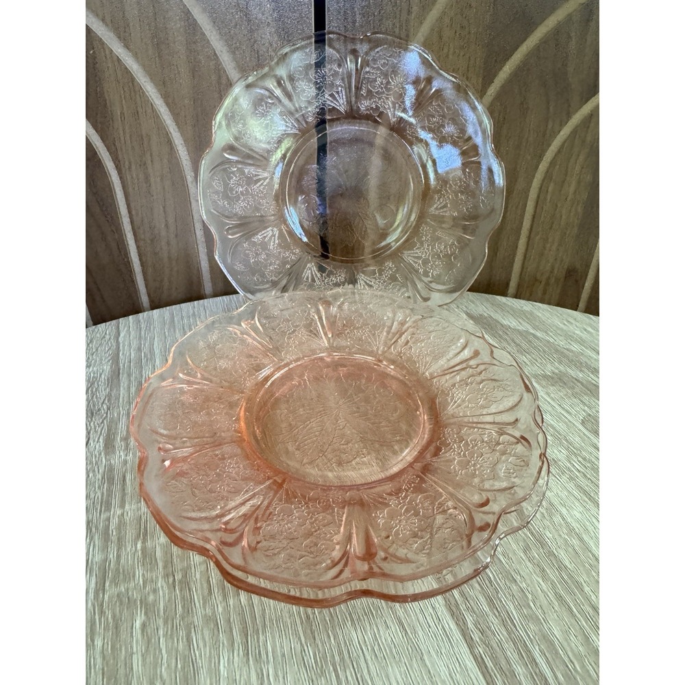Vintage Cherry Blossom 6 Inch Saucer  Plates Jeannette Depression Glass Set of 3